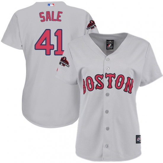 Women's Majestic Boston Red Sox #41 Chris Sale Authentic Grey Road 2018 World Series Champions MLB Jersey - Ujersey