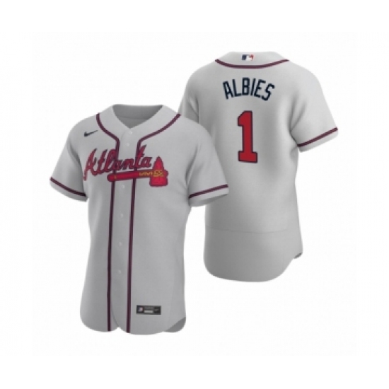 Men's Atlanta Braves #1 Ozzie Albies Nike Gray Authentic 2020 Road Jersey - Ujersey