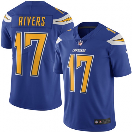 Men's Nike Los Angeles Chargers #17 Philip Rivers Elite Electric Blue Rush Vapor Untouchable NFL Jersey - Ujersey