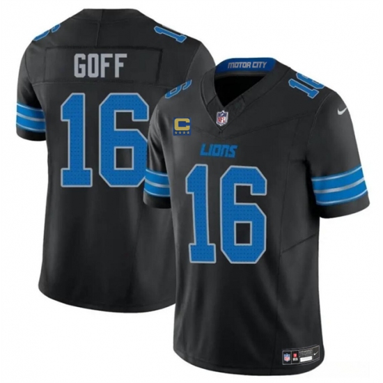 Men's Detroit Lions #16 Jared Goff Black 2024 F.U.S.E. With 4-Star C 2nd Alternate Vapor Limited Stitched Jersey - Ujersey