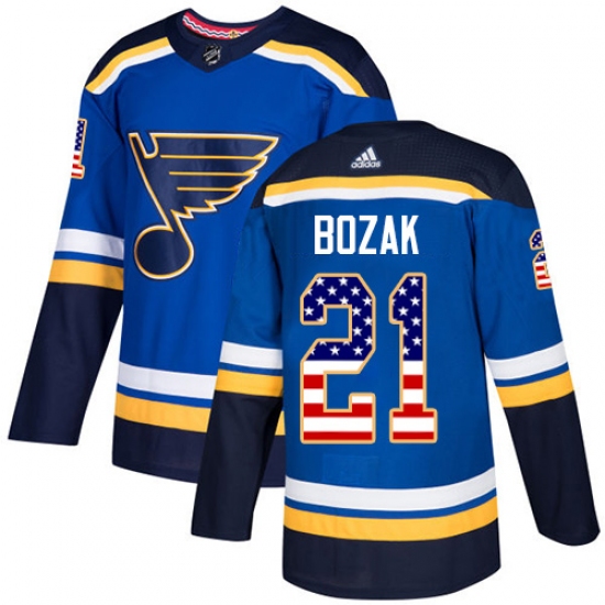 Men's Adidas St. Louis Blues #21 Tyler Bozak Authentic Blue USA Flag Fashion NHL Jersey - Ujersey