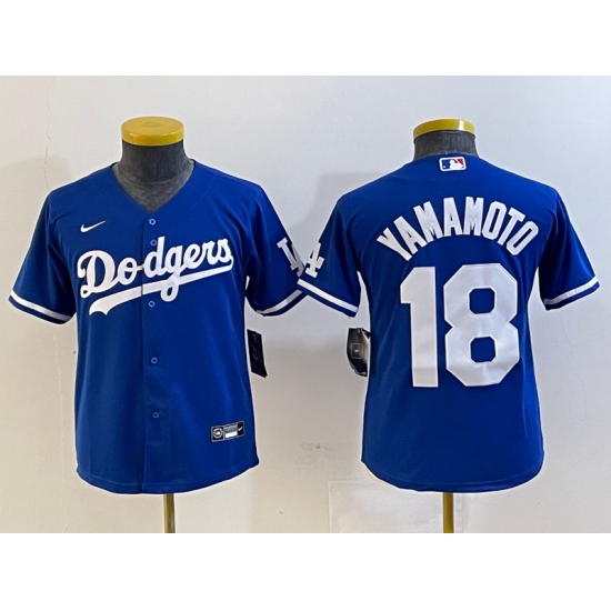 Youth Los Angeles Dodgers #18 Yoshinobu Yamamoto Blue Stitched Cool Base Nike Jersey - Ujersey