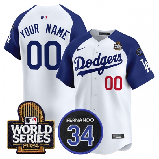 Men's Los Angeles Dodgers ACTIVE PLAYER Custom White Royal 2024 World Series With Fernando Memorial Patch Limited Stitched Baseball Jersey - Ujersey