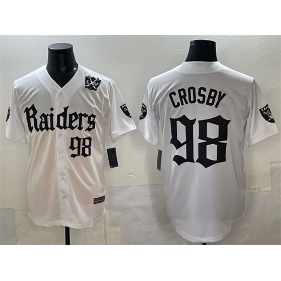 Men's Las Vegas Raiders #98 Maxx Crosby White 'Gothic Sin City Shadows Edition' With 65th Anniversary Vapor Limited Stitched Baseball Jersey