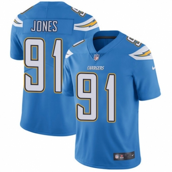 Men's Nike Los Angeles Chargers #91 Justin Jones Electric Blue Alternate Vapor Untouchable Limited Player NFL Jersey - Ujersey