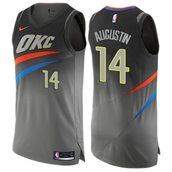 Men's Nike Oklahoma City Thunder #14 D.J. Augustin Authentic Gray NBA Jersey - City Edition - Ujersey
