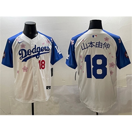 Men's Los Angeles Dodgers #18 山本由伸 White Royal 2025 Tokyo Series Limited Stitched Baseball Jersey - Ujersey
