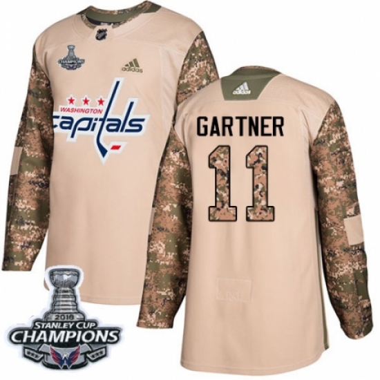Men's Adidas Washington Capitals #11 Mike Gartner Authentic Camo Veterans Day Practice 2018 Stanley Cup Final Champions NHL Jersey - Ujersey
