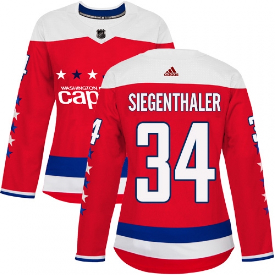 Women's Adidas Washington Capitals #34 Jonas Siegenthaler Authentic Red Alternate NHL Jersey - Ujersey
