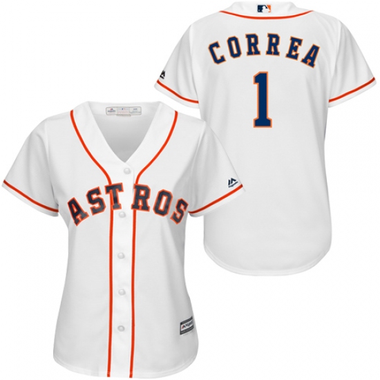 Women's Majestic Houston Astros #1 Carlos Correa Authentic White Home Cool Base MLB Jersey - Ujersey