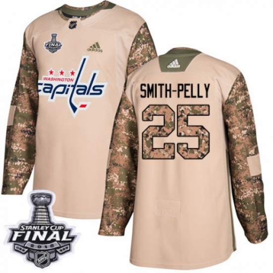 Men's Adidas Washington Capitals #25 Devante Smith-Pelly Authentic Camo Veterans Day Practice 2018 Stanley Cup Final NHL Jersey - Ujersey
