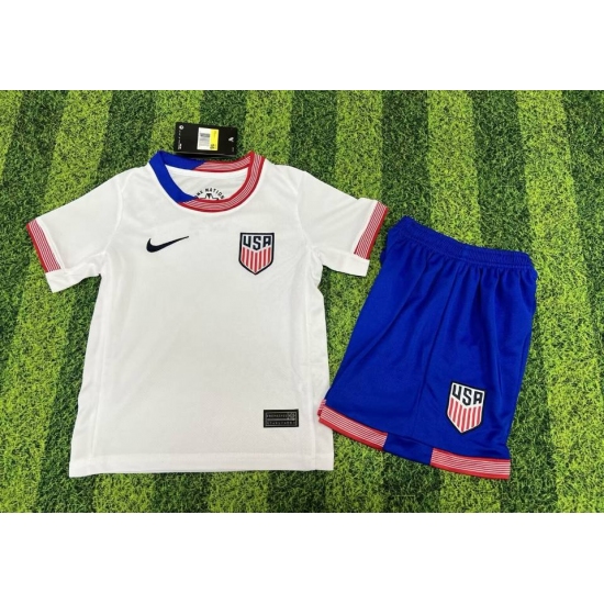 Youth American Team Custom 2024-25 White Home Soccer Jersey Suit - Ujersey