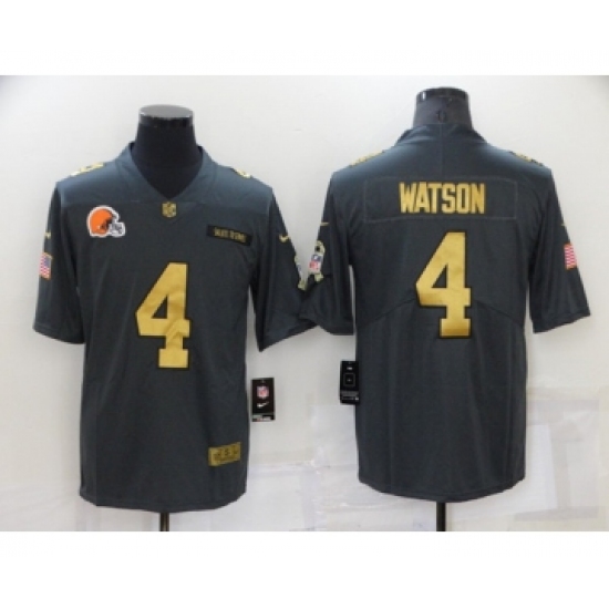 Men's Cleveland Browns #4 Deshaun Watson Grey Gold Salute To Service Limited Stitched Jersey - Ujersey
