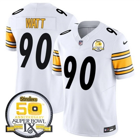 Men's Pittsburgh Steelers #90 T J Watt White 2024 F U S E 50th Anniversary Of Super Bowl IX Alternate Vapor Untouchable Limited Stitched Jersey - Ujersey