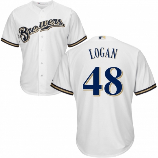 Men's Majestic Milwaukee Brewers #48 Boone Logan Replica Navy Blue Alternate Cool Base MLB Jersey
