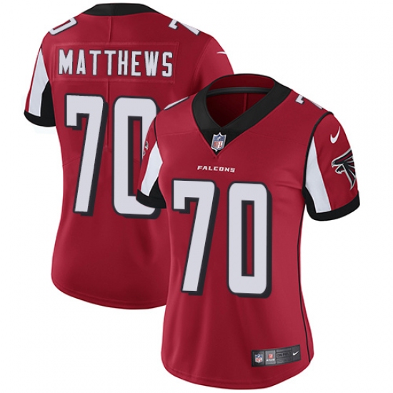 Women's Nike Atlanta Falcons #70 Jake Matthews Elite Red Team Color NFL Jersey - Ujersey