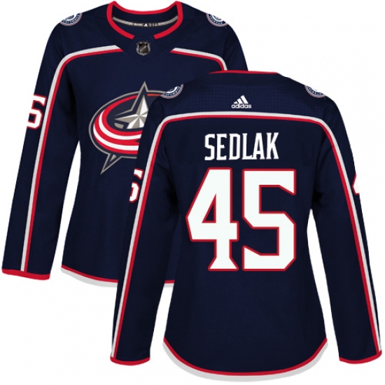 Women's Adidas Columbus Blue Jackets #45 Lukas Sedlak Authentic Navy Blue Home NHL Jersey