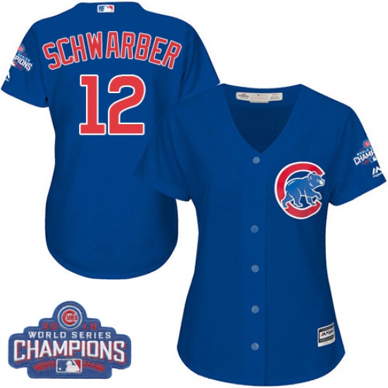 Women's Majestic Chicago Cubs #12 Kyle Schwarber Authentic Royal Blue Alternate 2016 World Series Champions Cool Base MLB Jersey - Ujersey