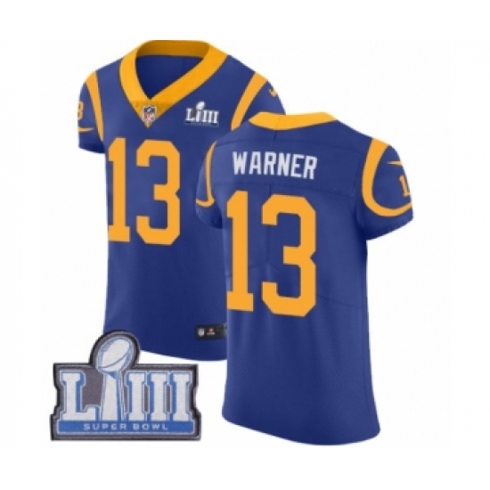Men's Nike Los Angeles Rams #13 Kurt Warner Royal Blue Alternate Vapor Untouchable Elite Player Super Bowl LIII Bound NFL Jersey - Ujersey