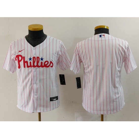 Youth Philadelphia Phillies Blank White Pinstripe Stitched Cool Base Jersey - Ujersey