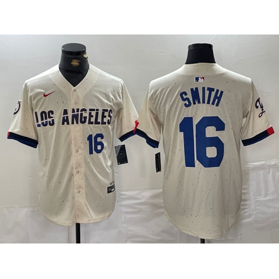Men's Los Angeles Dodgers #16 Will Smith Number Cream 2024 City Connect Limited Stitched Jerseys - Ujersey