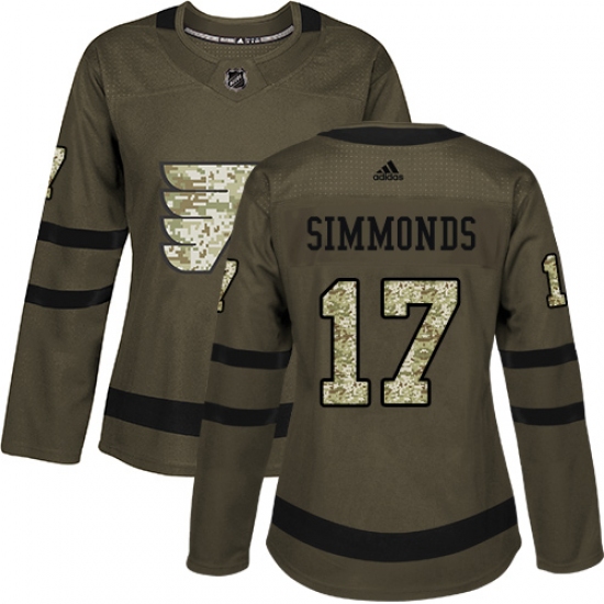 Women's Adidas Philadelphia Flyers #17 Wayne Simmonds Authentic Green Salute to Service NHL Jersey - Ujersey
