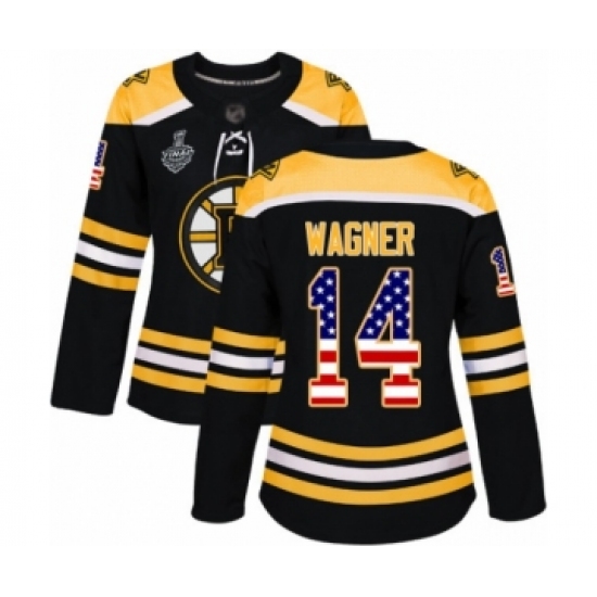 Women's Boston Bruins #14 Chris Wagner Authentic Black USA Flag Fashion 2019 Stanley Cup Final Bound Hockey Jersey - Ujersey