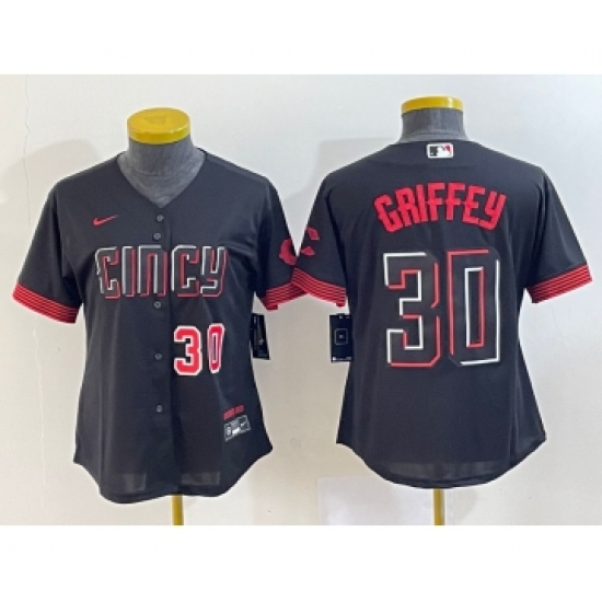 Women's Cincinnati Reds #30 Ken Griffey Jr Number Black 2023 City Connect Cool Base Stitched Jersey - Ujersey