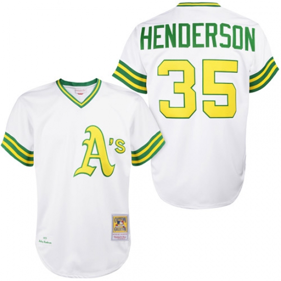 Men's Mitchell and Ness Oakland Athletics #35 Rickey Henderson Authentic White 1979 Throwback MLB Jersey - Ujersey