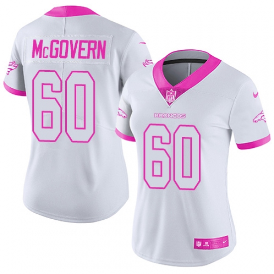 Women's Nike Denver Broncos #60 Connor McGovern Limited White Pink Rush Fashion NFL Jersey - Ujersey