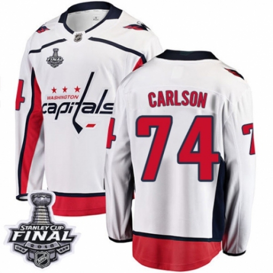 Youth Washington Capitals #74 John Carlson Fanatics Branded White Away Breakaway 2018 Stanley Cup Final NHL Jersey - Ujersey