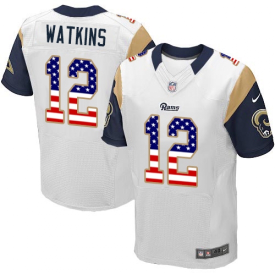 Men's Nike Los Angeles Rams #12 Sammy Watkins Elite White Road USA Flag Fashion NFL Jersey - ujerseystore