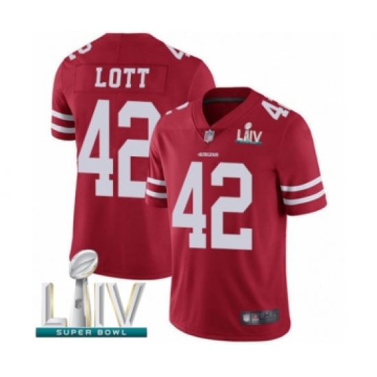 Men's San Francisco 49ers #42 Ronnie Lott Red Team Color Vapor Untouchable Limited Player Super Bowl LIV Bound Football Jersey - Ujersey