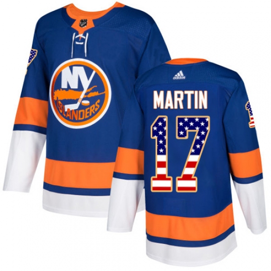 Youth Adidas New York Islanders #17 Matt Martin Authentic Royal Blue USA Flag Fashion NHL Jersey - Ujersey