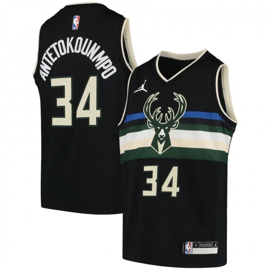 Youth Milwaukee Bucks #34 Giannis Antetokounmpo Jordan Brand Black 2020-21 Swingman Player Jersey - Ujersey