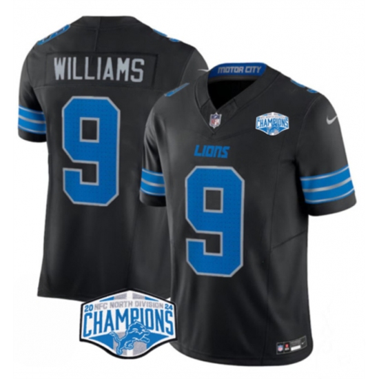Men's Detroit Lions #9 Jameson Williams Black 2024 NFC North Champions F.U.S.E. Vapor Limited Stitched Jersey
