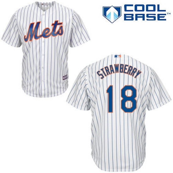 Men's Majestic New York Mets #18 Darryl Strawberry Replica White Home Cool Base MLB Jersey
