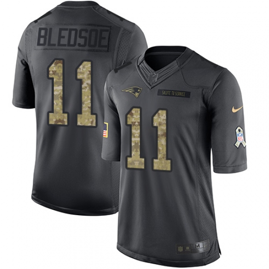 Men's Nike New England Patriots #11 Drew Bledsoe Limited Black 2016 Salute to Service NFL Jersey - Ujersey