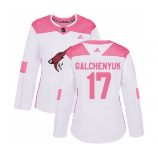 Women's Adidas Arizona Coyotes #17 Alex Galchenyuk Authentic White Pink Fashion NHL Jersey - Ujersey