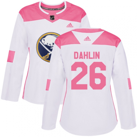 Women's Adidas Buffalo Sabres #26 Rasmus Dahlin Authentic White Pink Fashion NHL Jersey - Ujersey