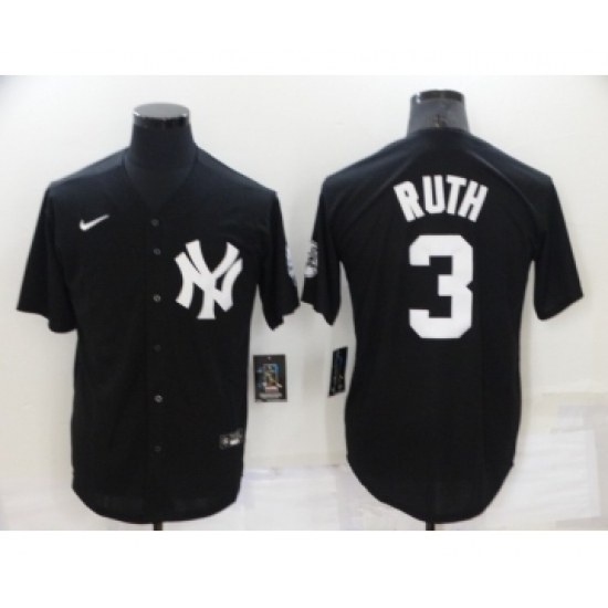 Men's New York Yankees #3 Babe Ruth Black Stitched Nike Cool Base Throwback Jersey - Ujersey