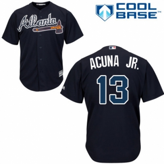 Men's Majestic Atlanta Braves #13 Ronald Acuna Jr. Replica Blue Alternate Road Cool Base MLB Jersey - Ujersey