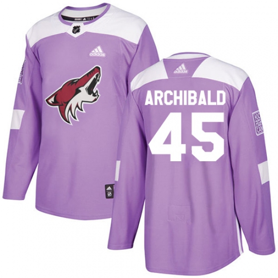 Men's Adidas Arizona Coyotes #45 Josh Archibald Authentic Purple Fights Cancer Practice NHL Jersey - Ujersey