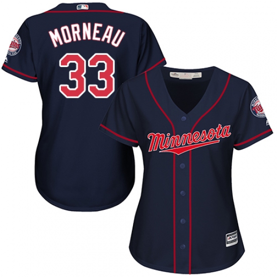 Women's Majestic Minnesota Twins #33 Justin Morneau Authentic Navy Blue Alternate Road Cool Base MLB Jersey - Ujersey
