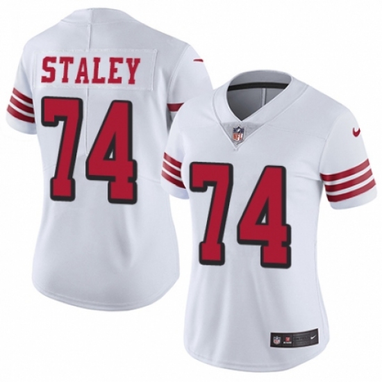 Women's Nike San Francisco 49ers #74 Joe Staley Limited White Rush Vapor Untouchable NFL Jersey - Ujersey