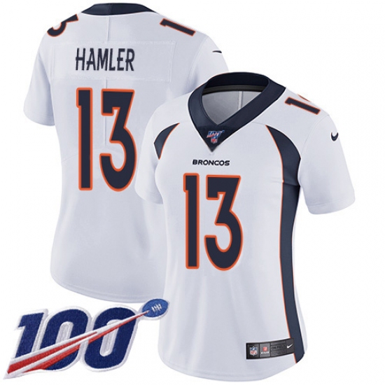 Women's Denver Broncos #13 KJ Hamler White Stitched 100th Season Vapor Untouchable Limited Jersey - Ujersey