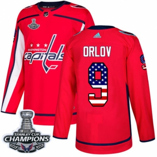 Men's Adidas Washington Capitals #9 Dmitry Orlov Authentic Red USA Flag Fashion 2018 Stanley Cup Final Champions NHL Jersey - Ujersey