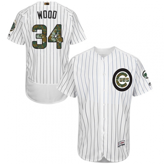 Men's Majestic Chicago Cubs #34 Kerry Wood Authentic White 2016 Memorial Day Fashion Flex Base MLB Jersey - Ujersey