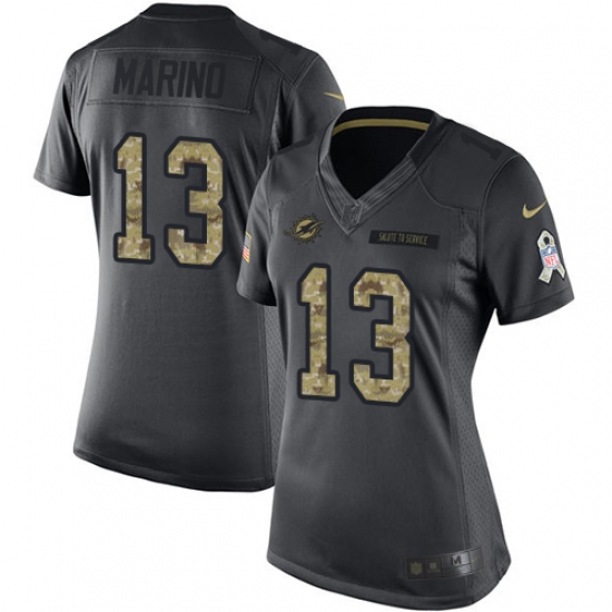 Women's Nike Miami Dolphins #13 Dan Marino Limited Black 2016 Salute to Service NFL Jersey - Ujersey