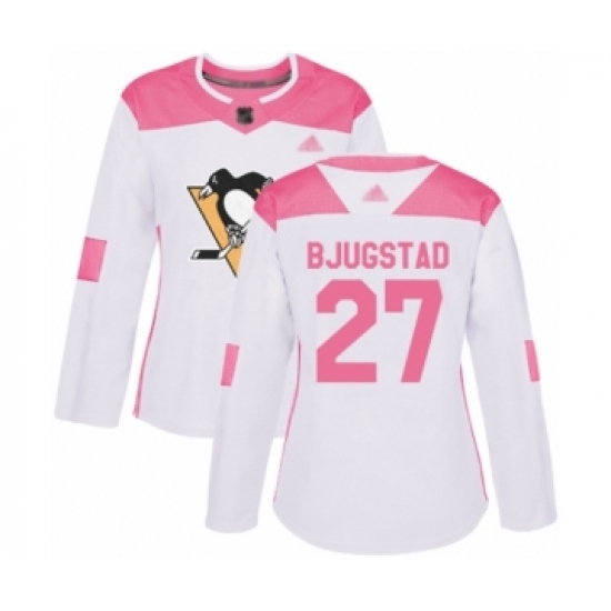 Women's Pittsburgh Penguins #27 Nick Bjugstad Authentic White Pink Fashion Hockey Jersey - Ujersey
